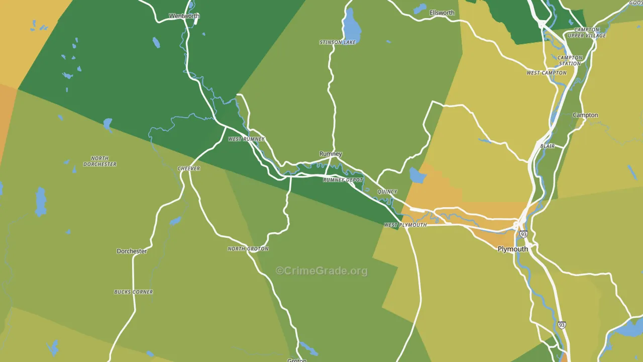 Rumney, NH Map of Vehicle Theft Rates