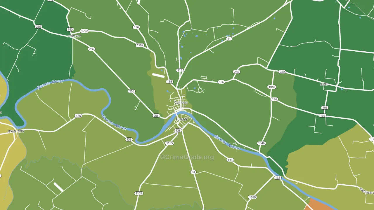 Rumsey, KY Map of Vehicle Theft Rates