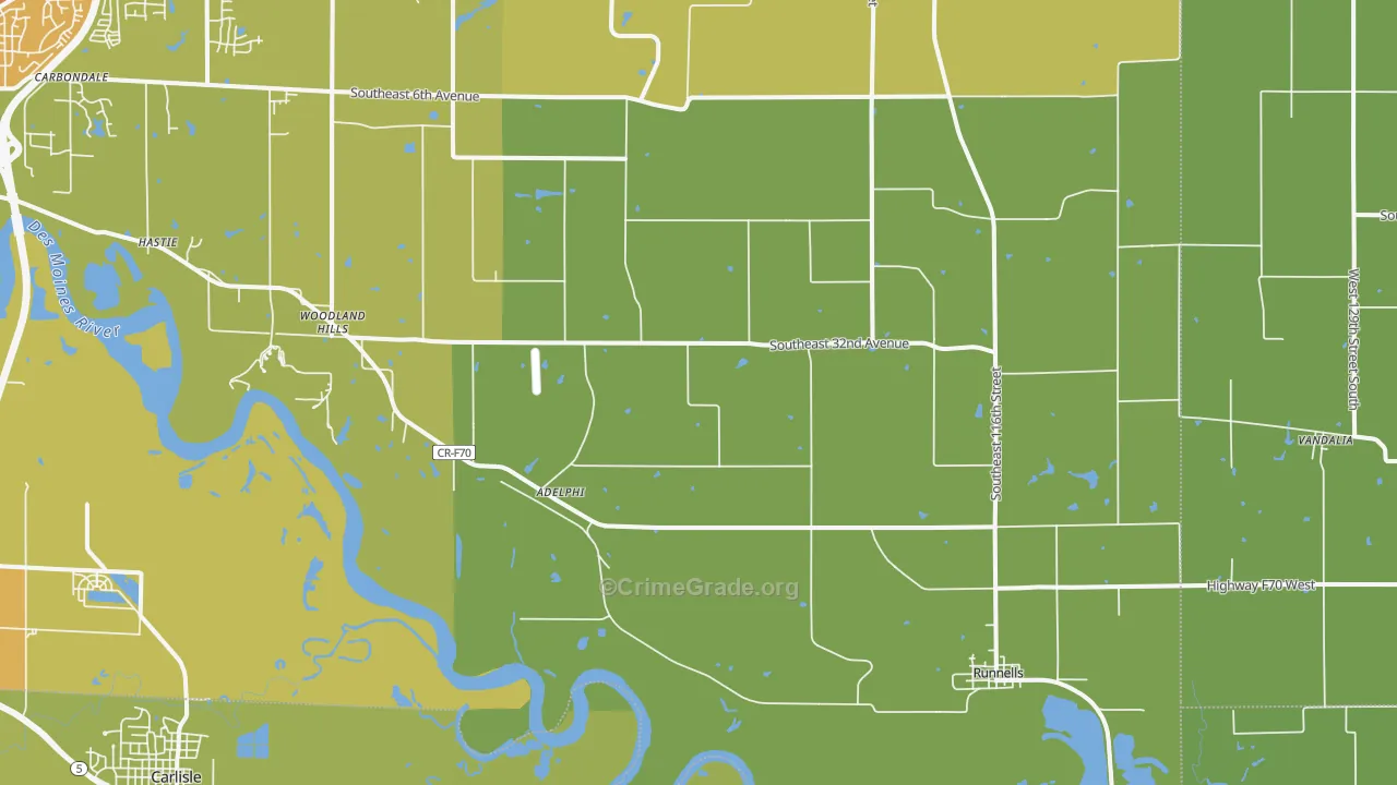 Runnells, IA Map of Vehicle Theft Rates