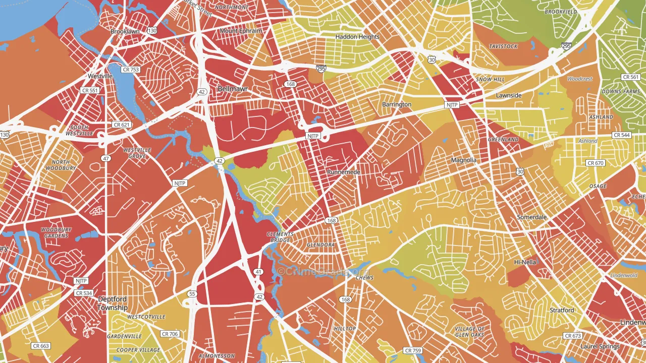Runnemede, NJ Map of Vehicle Theft Rates