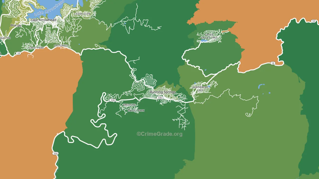 Running Springs, CA Map of Vehicle Theft Rates