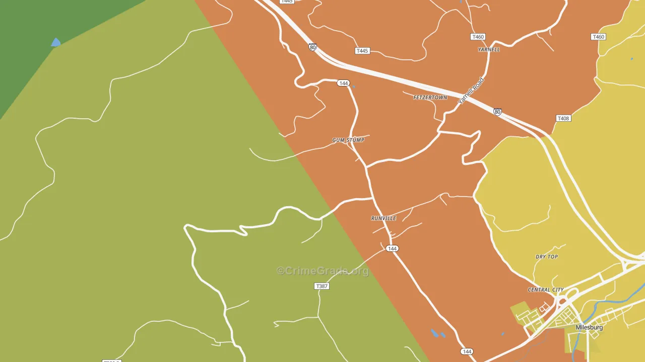 Runville, PA Map of Vehicle Theft Rates