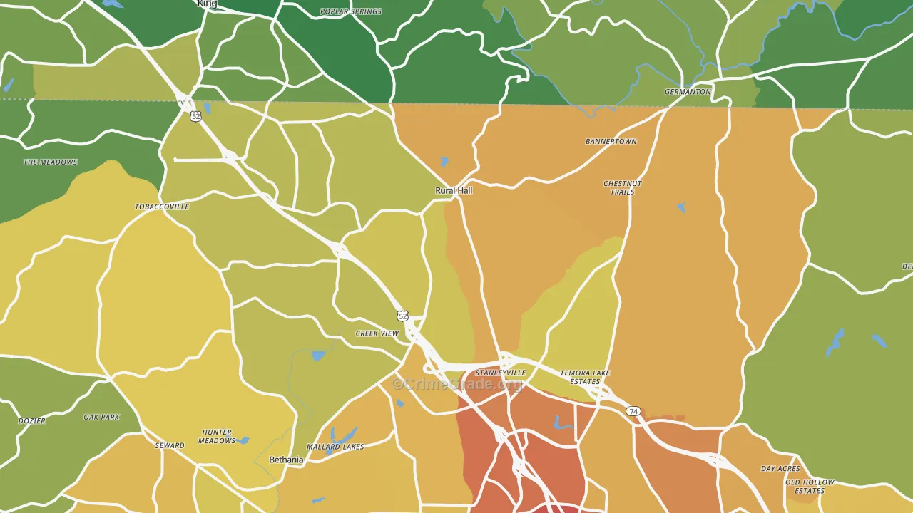 Rural Hall, NC Map of Vehicle Theft Rates