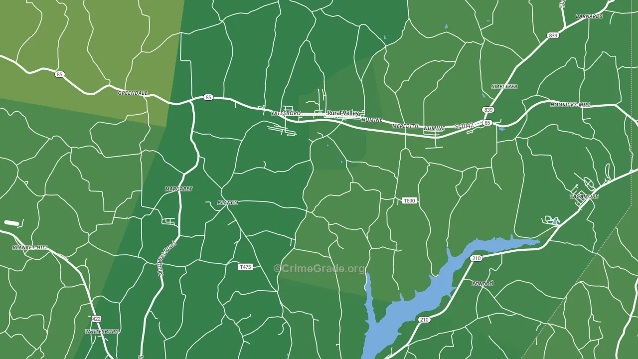 Rural Valley, PA Map of Vehicle Theft Rates