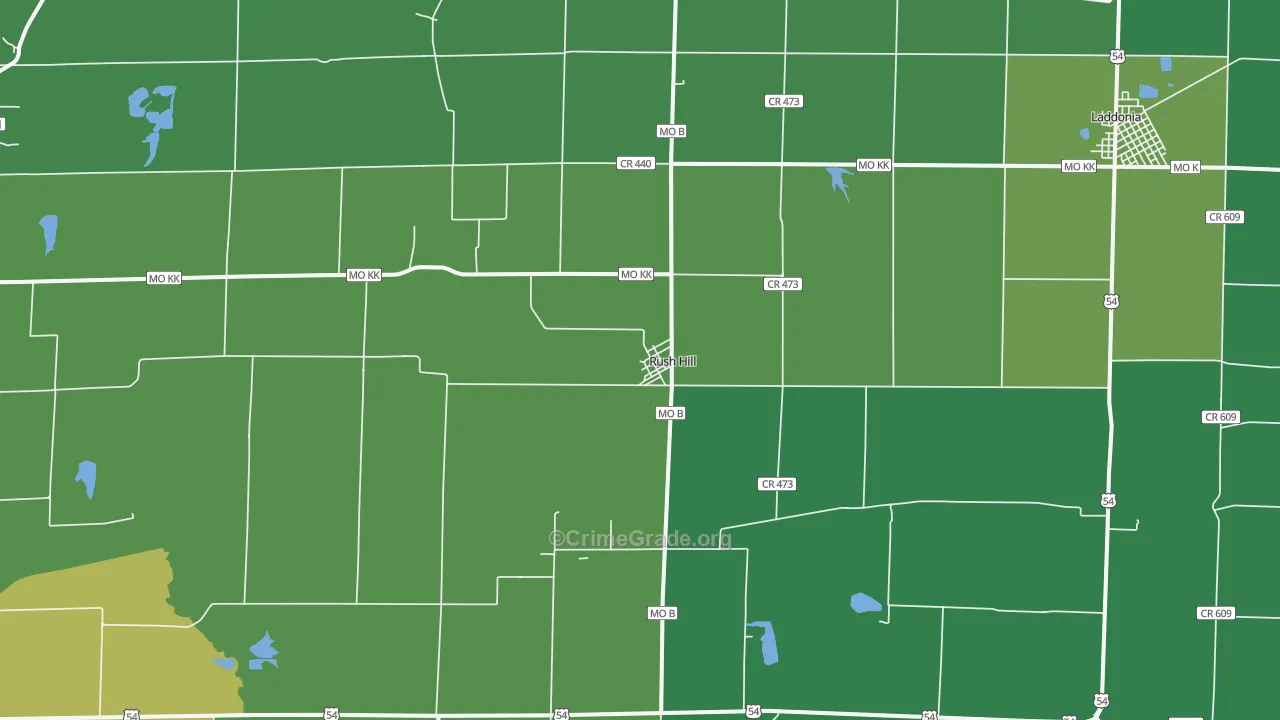 Rush Hill, MO Map of Vehicle Theft Rates