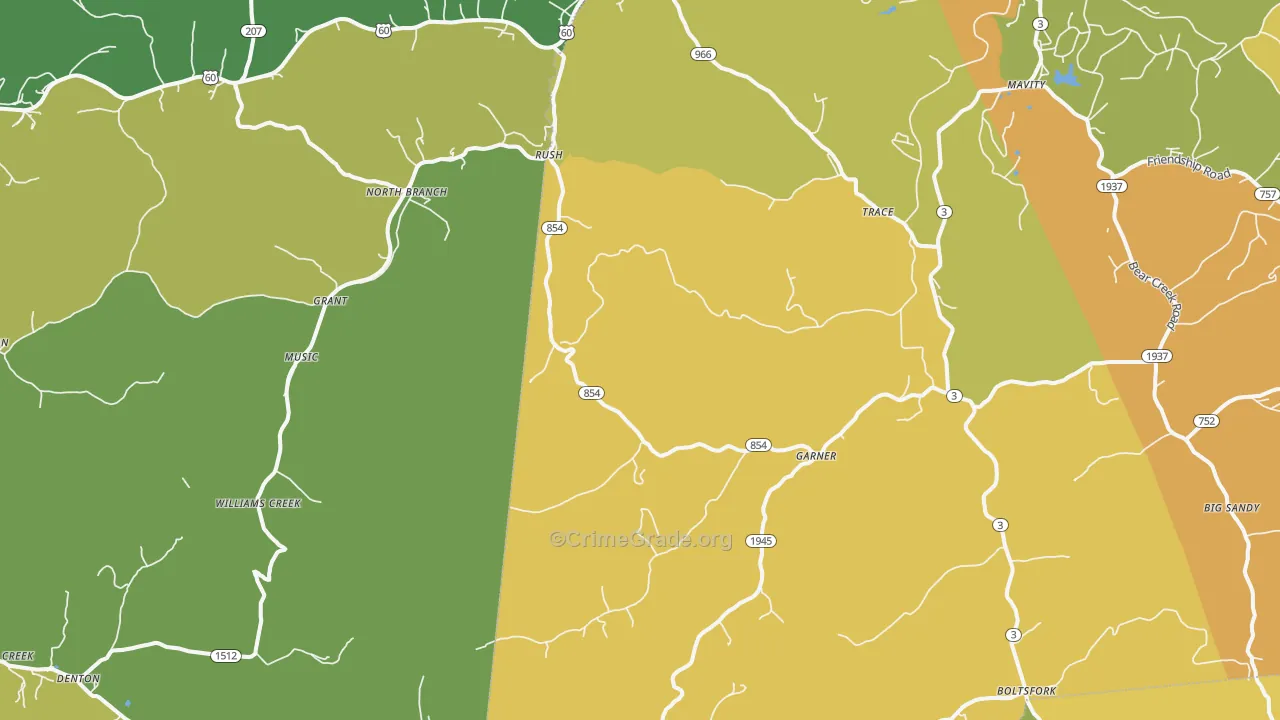 Rush, KY Map of Vehicle Theft Rates