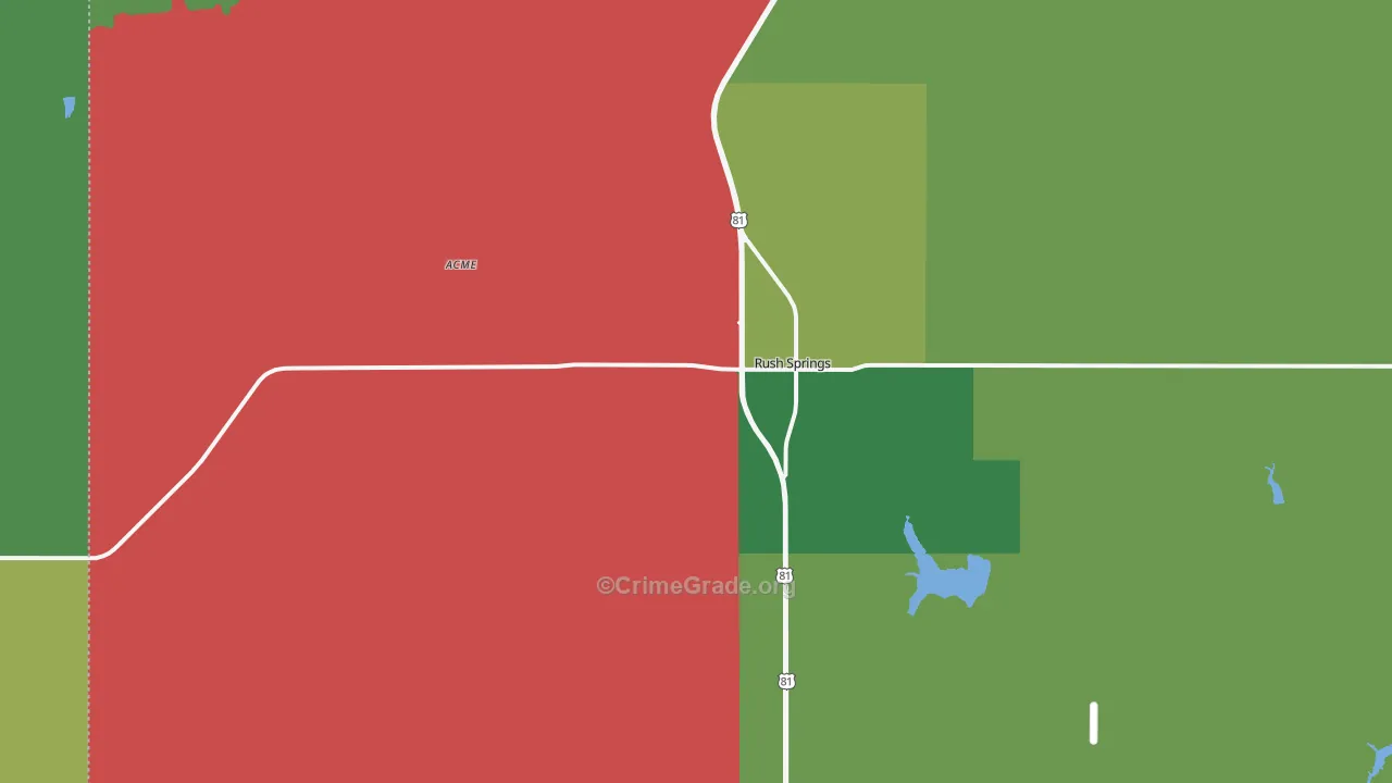 Rush Springs, OK Map of Vehicle Theft Rates