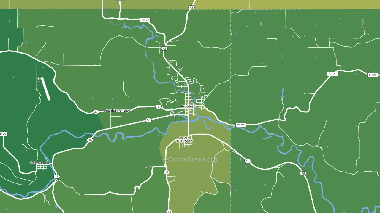 Rushford, MN Map of Vehicle Theft Rates