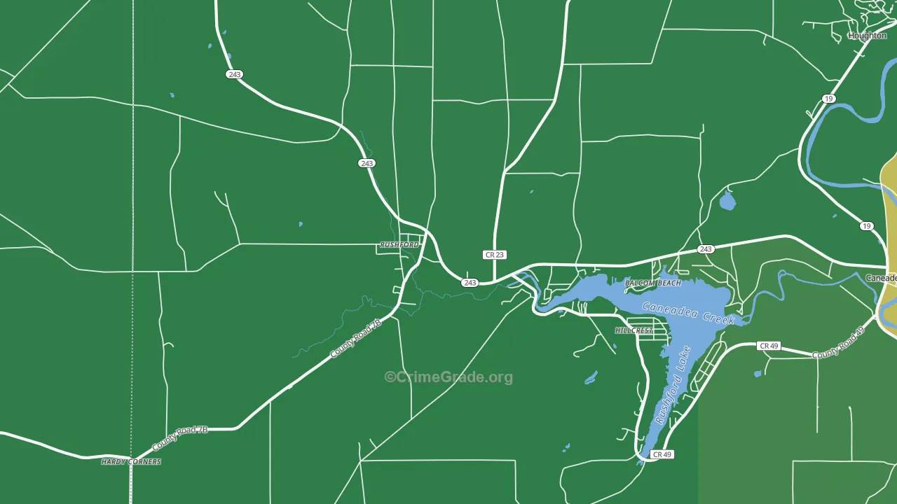 Rushford, NY Map of Vehicle Theft Rates