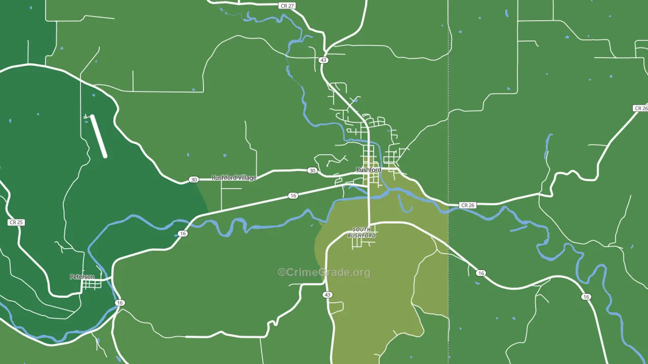 Rushford Village, MN Map of Vehicle Theft Rates