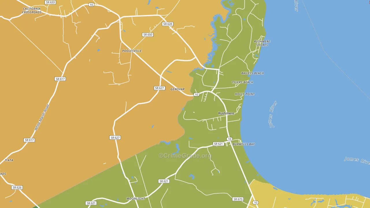 Rushmere, VA Map of Vehicle Theft Rates