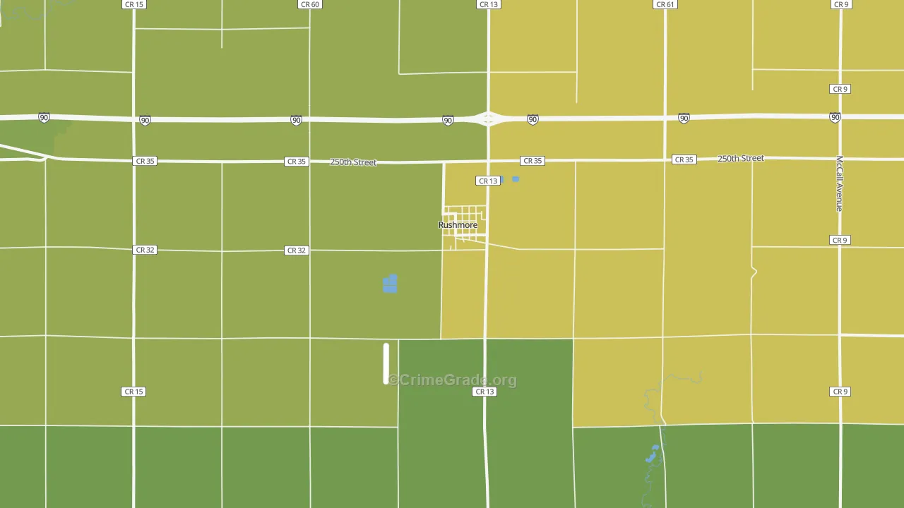 Rushmore, MN Map of Vehicle Theft Rates