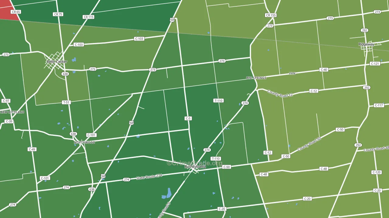 Rushsylvania, OH Map of Vehicle Theft Rates