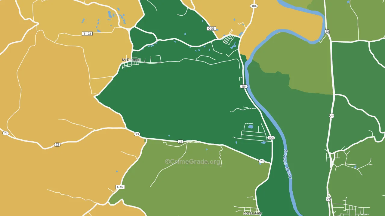 Rushtown, OH Map of Vehicle Theft Rates