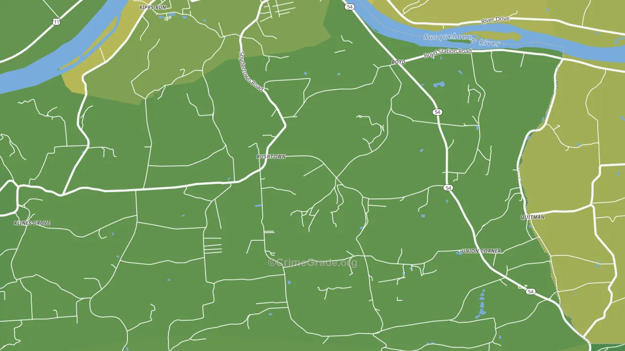 Rushtown, PA Map of Vehicle Theft Rates