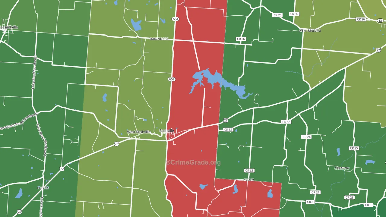 Rushville, OH Map of Vehicle Theft Rates