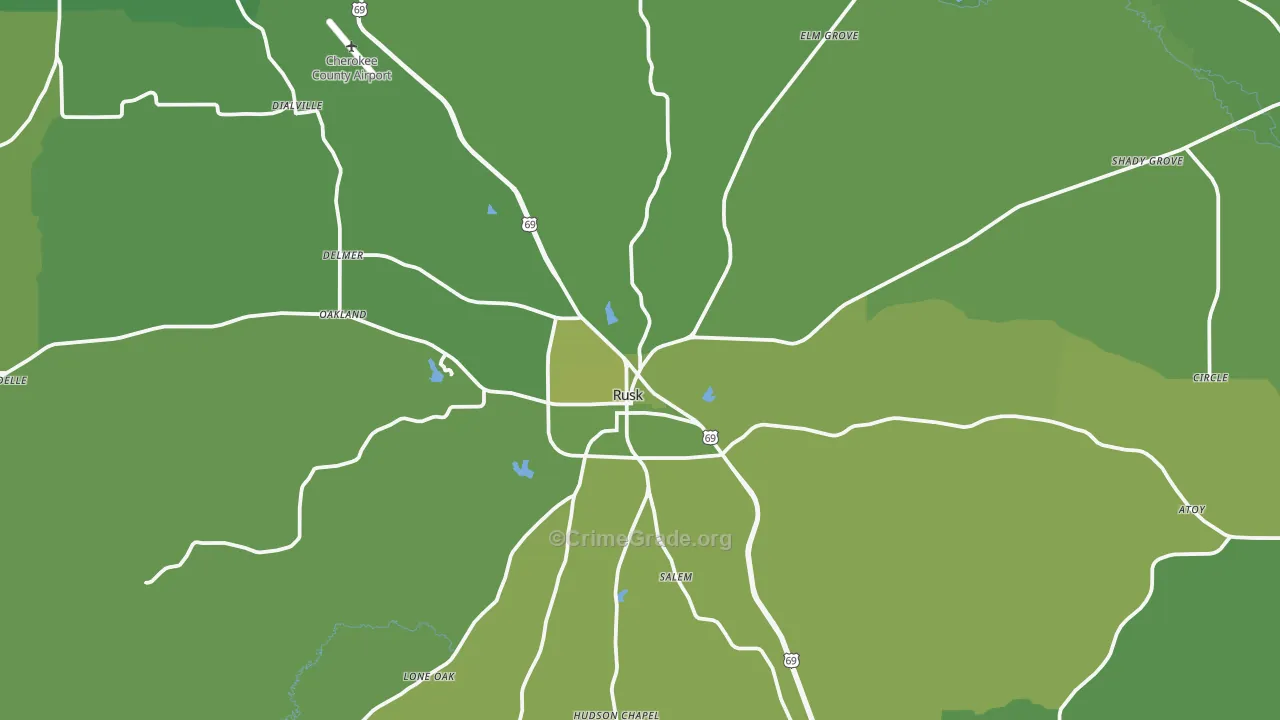 Rusk, TX Map of Vehicle Theft Rates