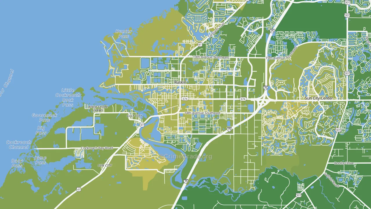 Ruskin, FL Map of Vehicle Theft Rates