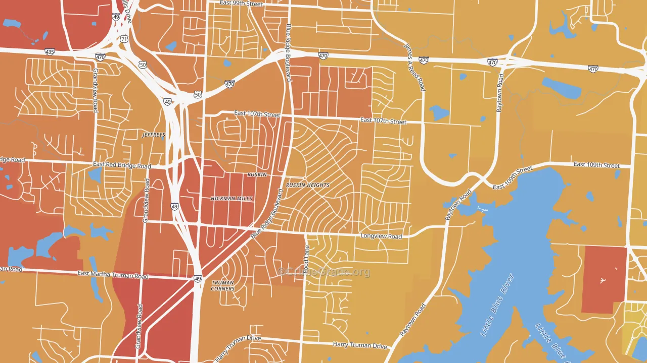 Ruskin Heights, Kansas City, MO Map of Vehicle Theft Rates
