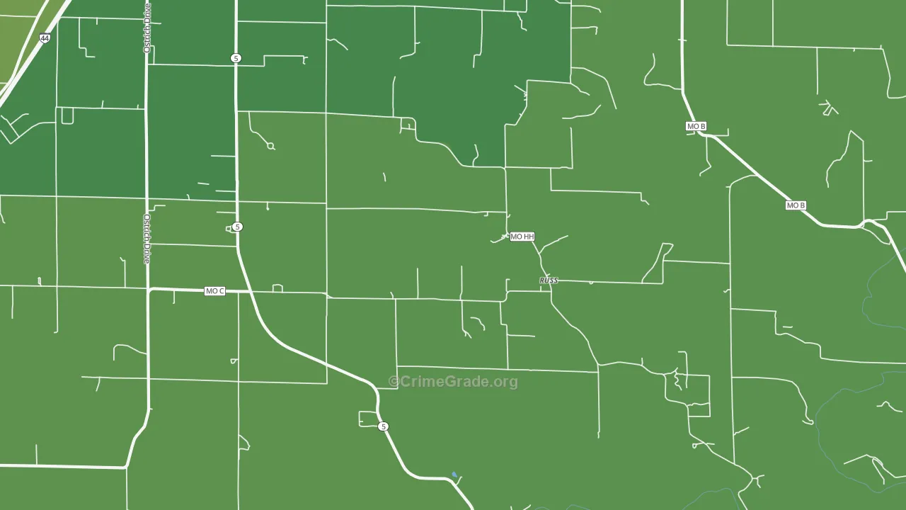 Russ, MO Map of Vehicle Theft Rates