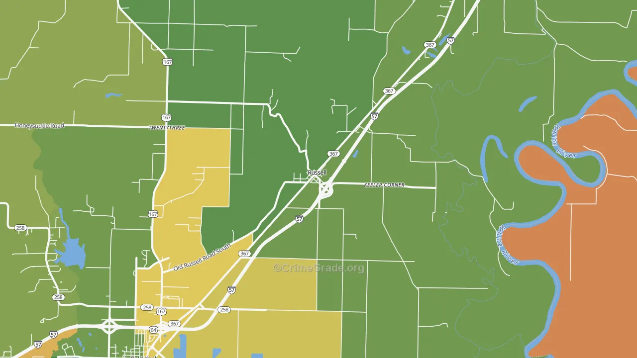 Russell, AR Map of Vehicle Theft Rates