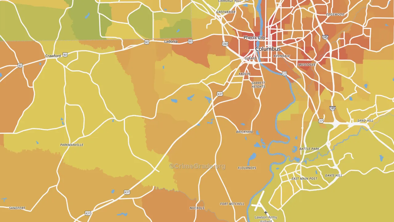 Russell County, AL Map of Vehicle Theft Rates