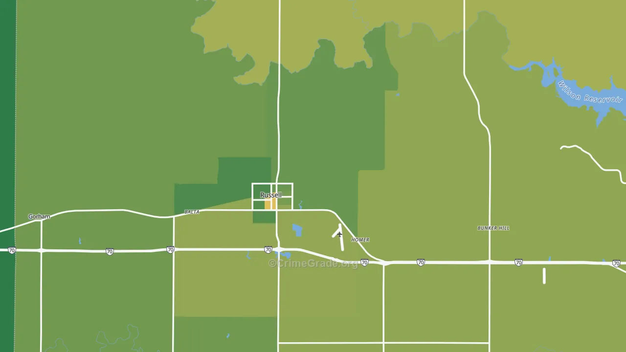 Russell County, KS Map of Vehicle Theft Rates