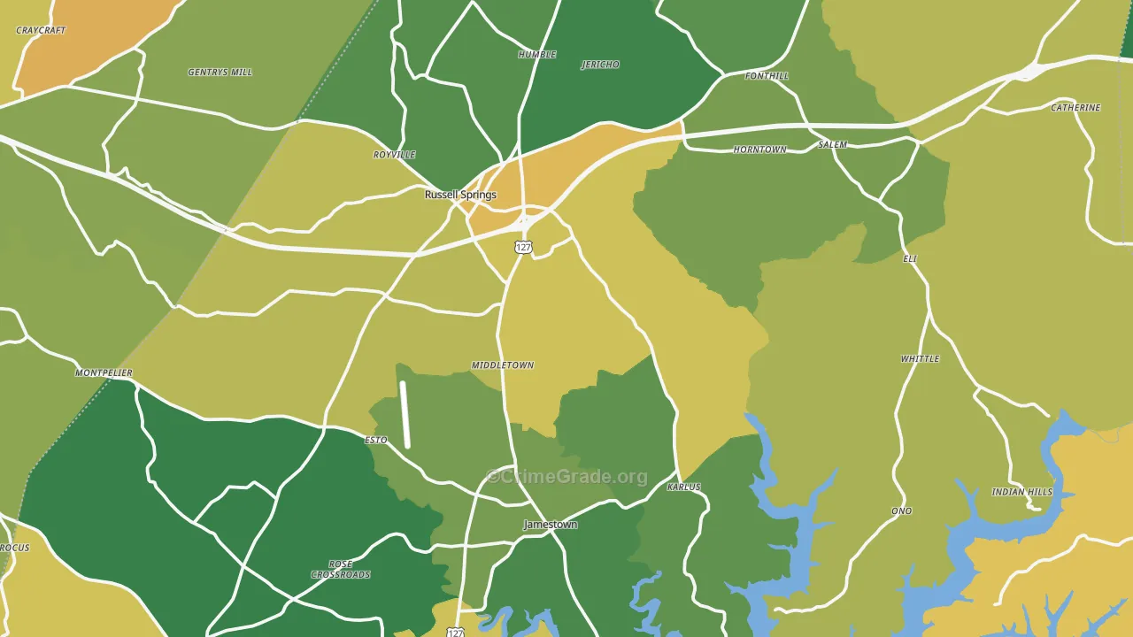 Russell County, KY Map of Vehicle Theft Rates