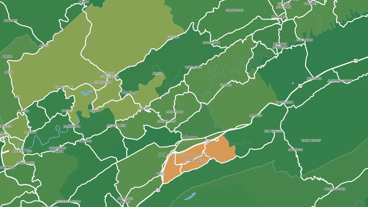 Russell County, VA Map of Vehicle Theft Rates