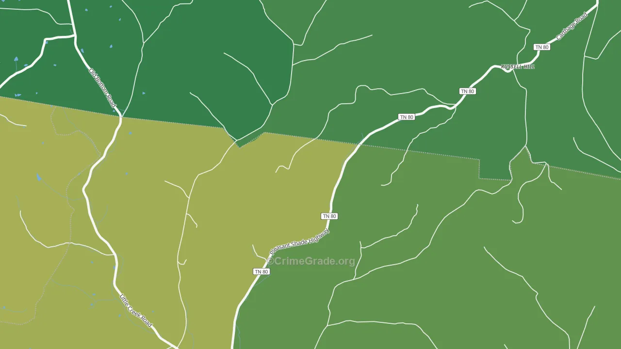 Russell Hill, TN Map of Vehicle Theft Rates