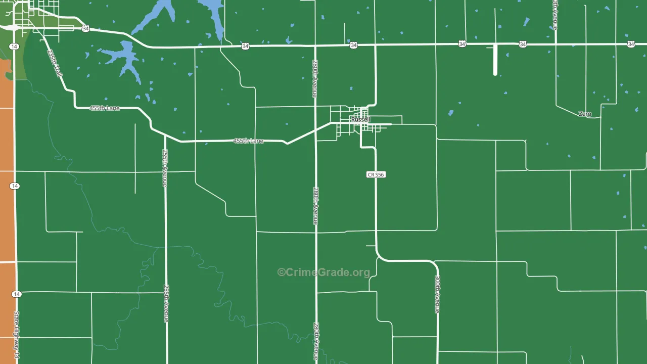 Russell, IA Map of Vehicle Theft Rates