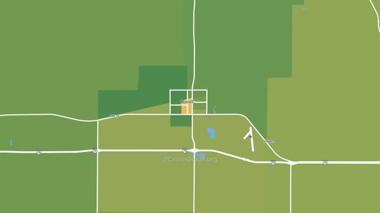 Russell, KS Map of Vehicle Theft Rates