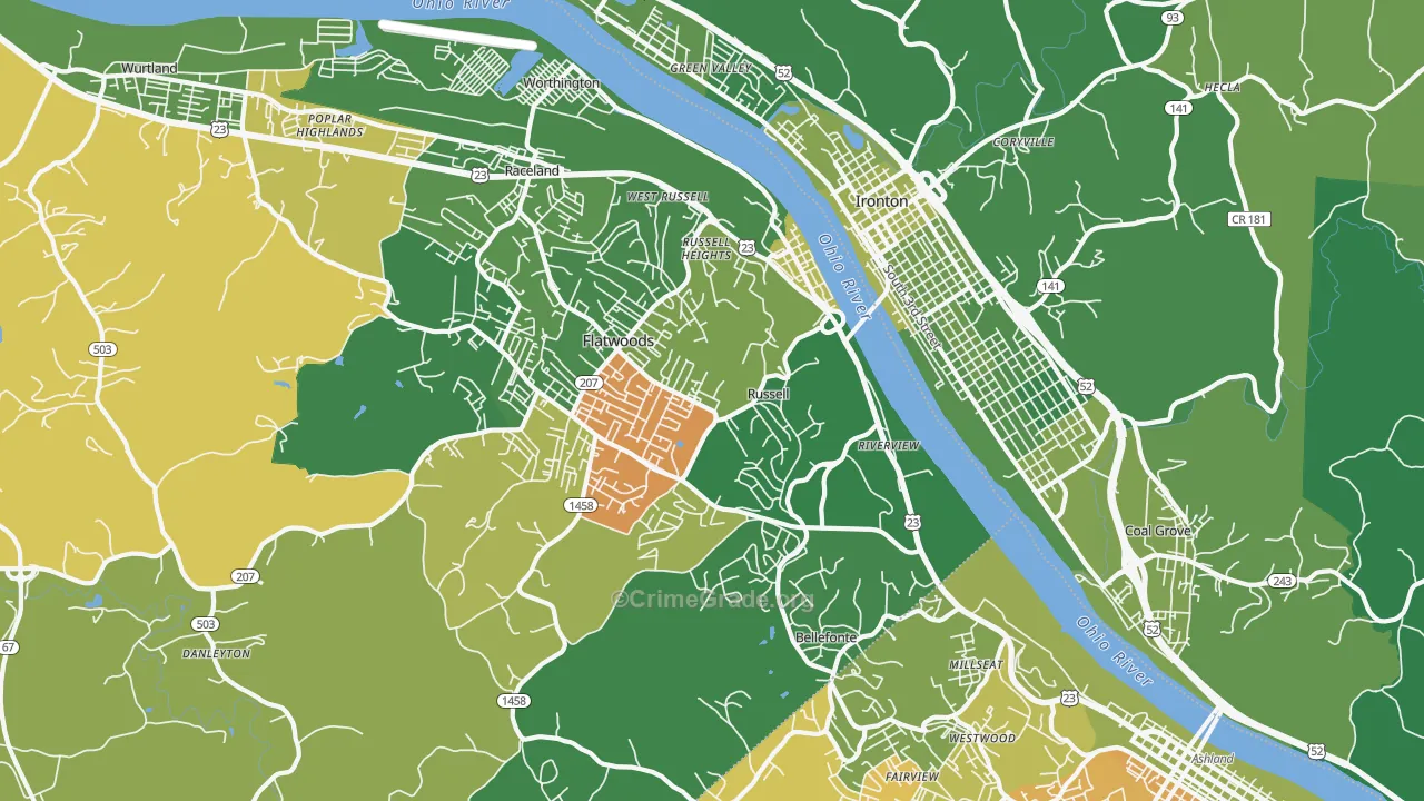 Russell, KY Map of Vehicle Theft Rates