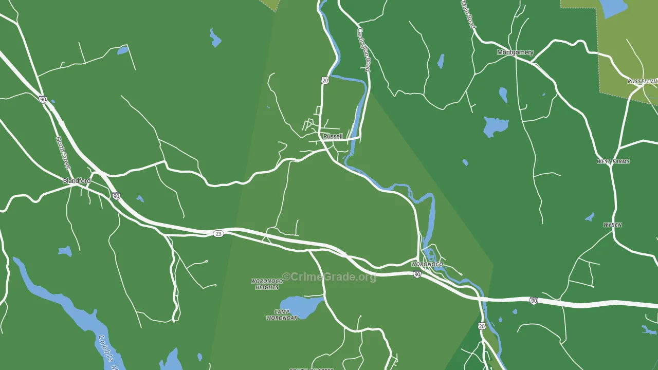 Russell, MA Map of Vehicle Theft Rates