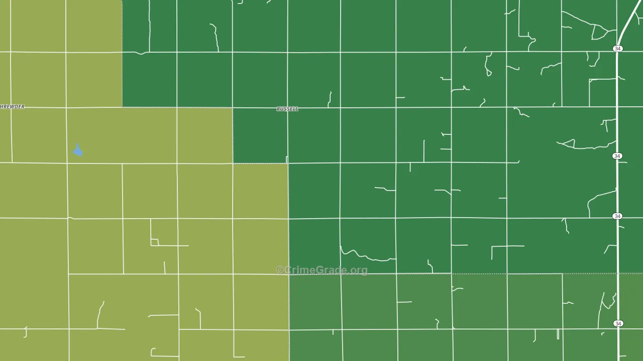 Russell, OK Map of Vehicle Theft Rates