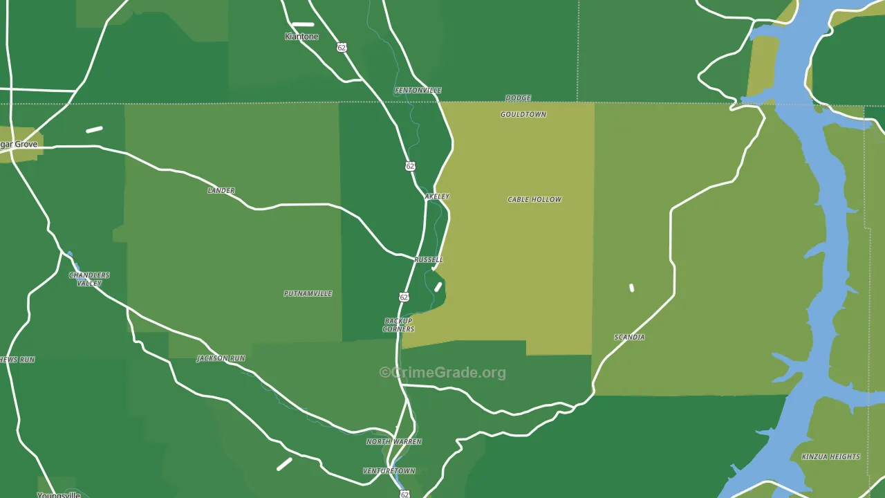 Russell, PA Map of Vehicle Theft Rates