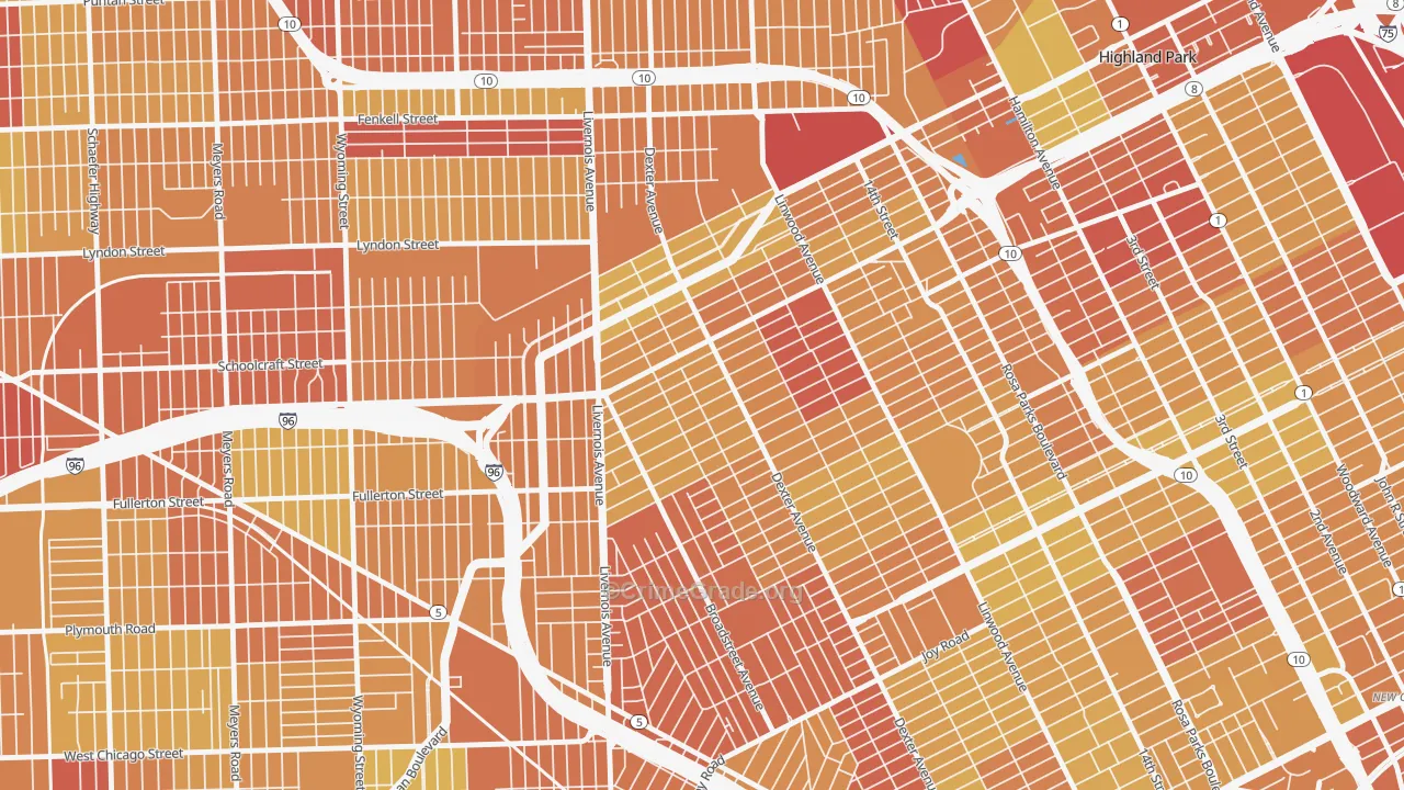 Russell Woods, Detroit, MI Map of Vehicle Theft Rates