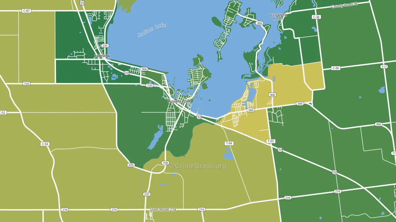 Russells Point, OH Map of Vehicle Theft Rates