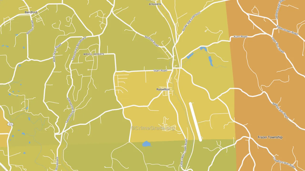 Russellton, PA Map of Vehicle Theft Rates