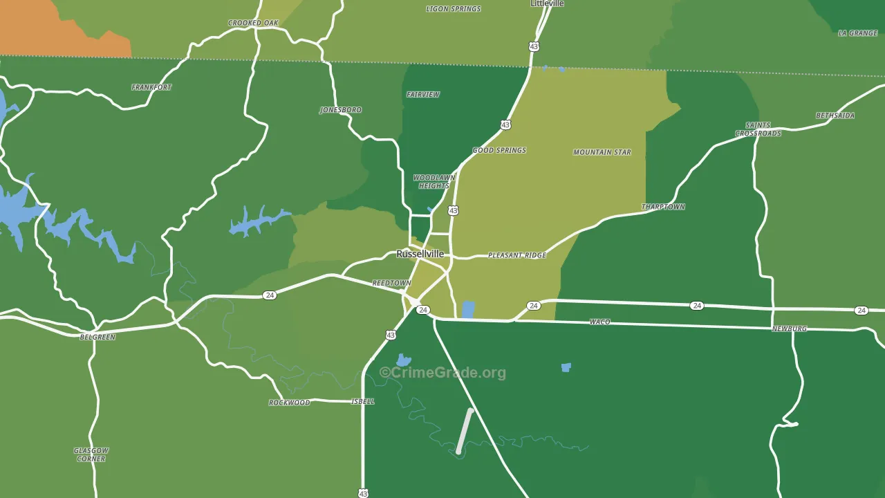 Russellville, AL Map of Vehicle Theft Rates