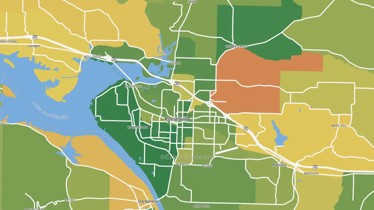 Russellville, AR Map of Vehicle Theft Rates