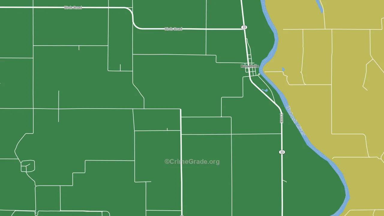 Russellville, IL Map of Vehicle Theft Rates