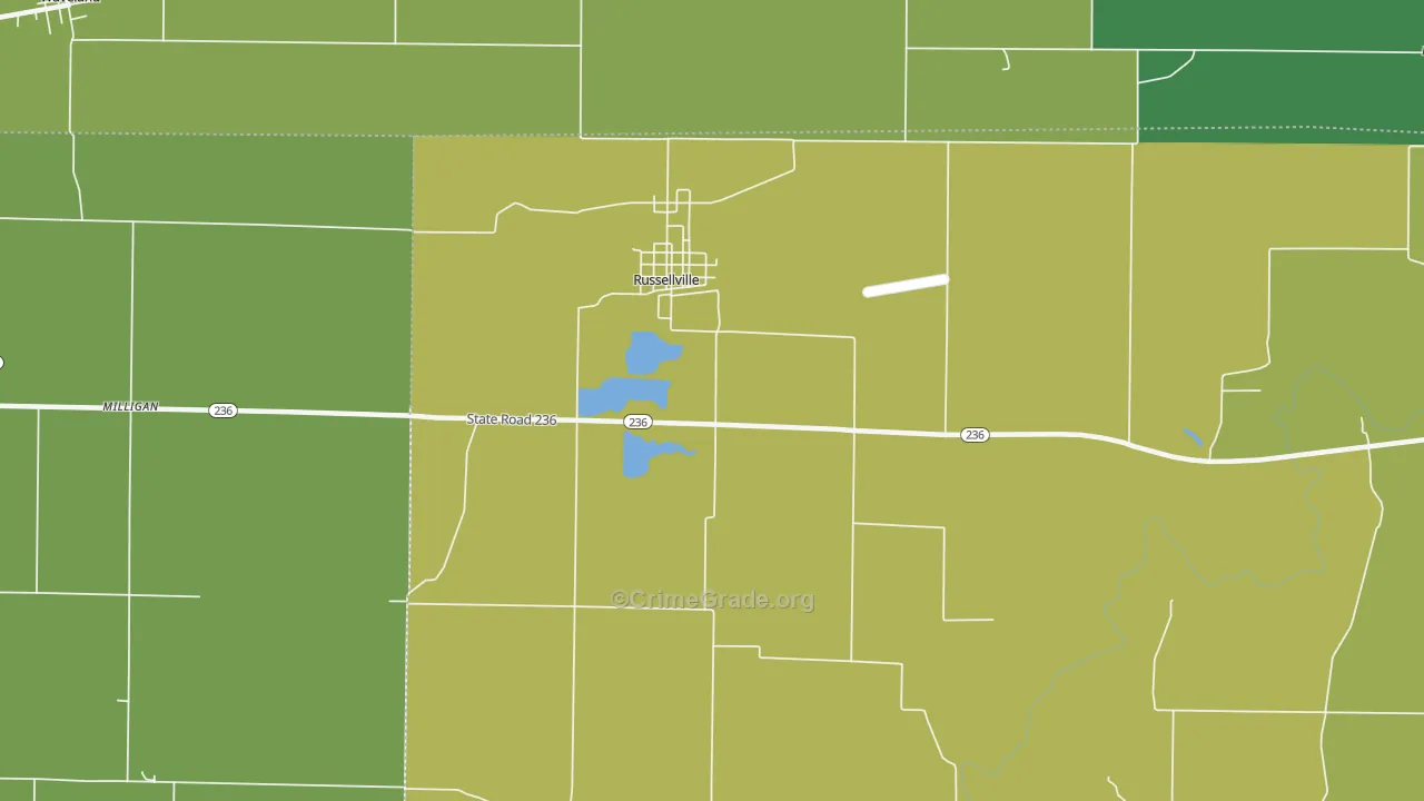 Russellville, IN Map of Vehicle Theft Rates