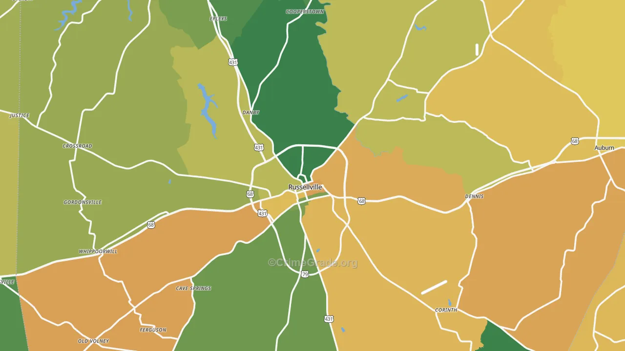 Russellville, KY Map of Vehicle Theft Rates
