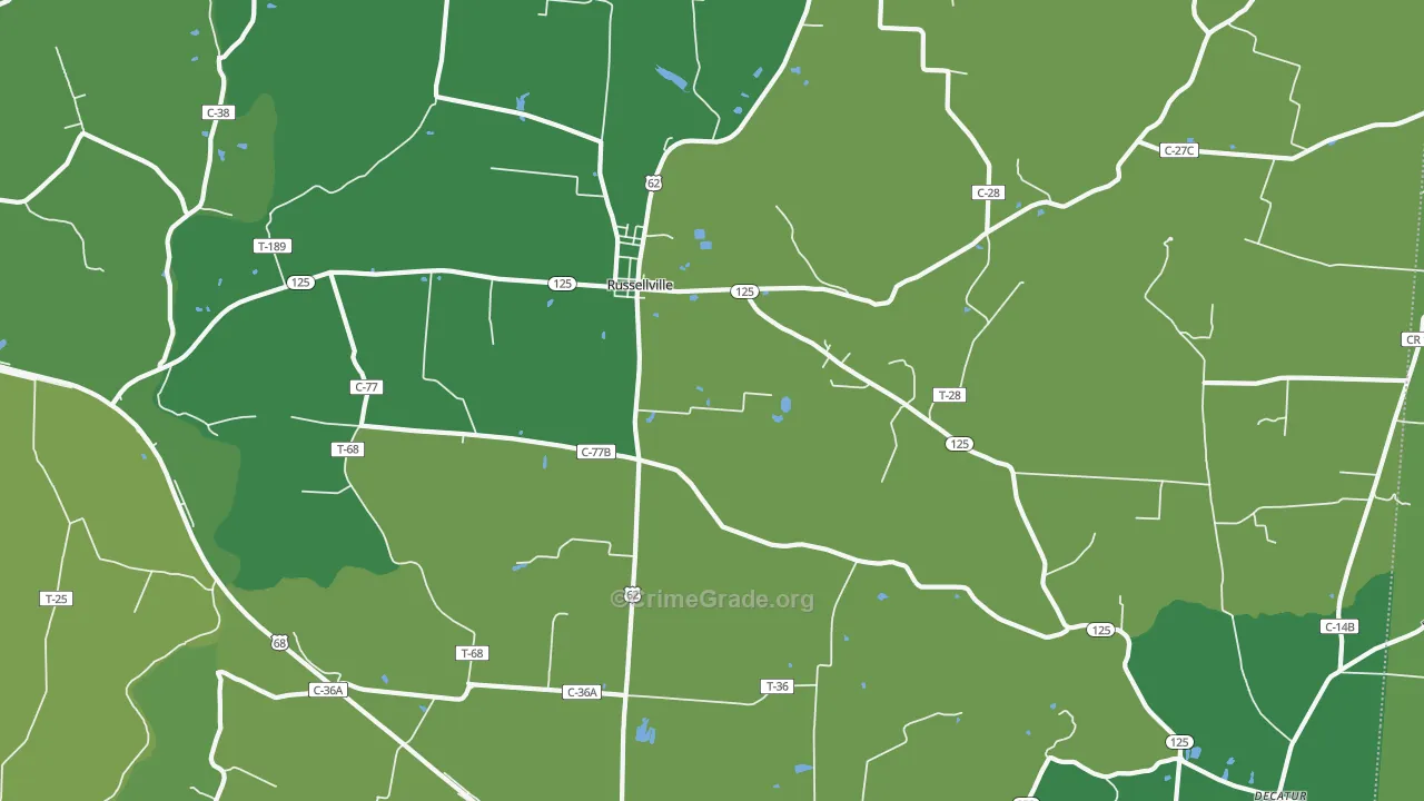 Russellville, OH Map of Vehicle Theft Rates