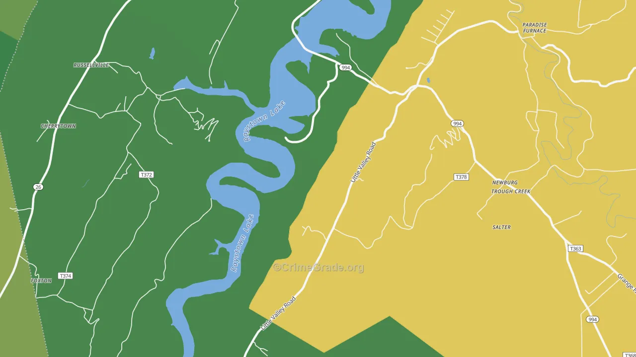 Russellville, PA Map of Vehicle Theft Rates