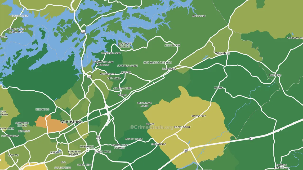 Russellville, TN Map of Vehicle Theft Rates