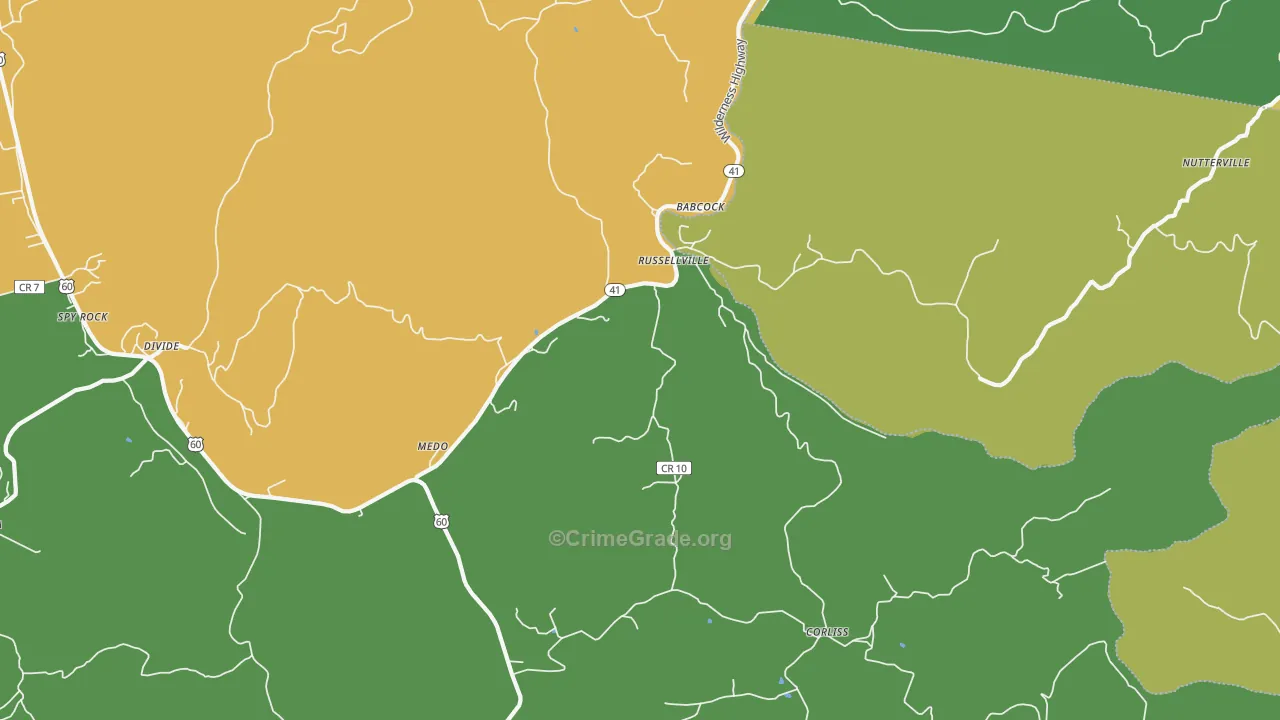 Russellville, WV Map of Vehicle Theft Rates