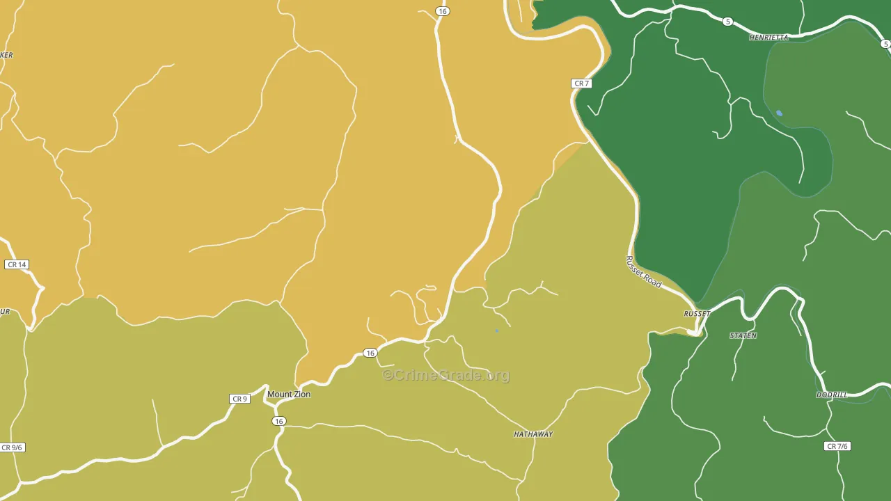Russet, WV Map of Vehicle Theft Rates