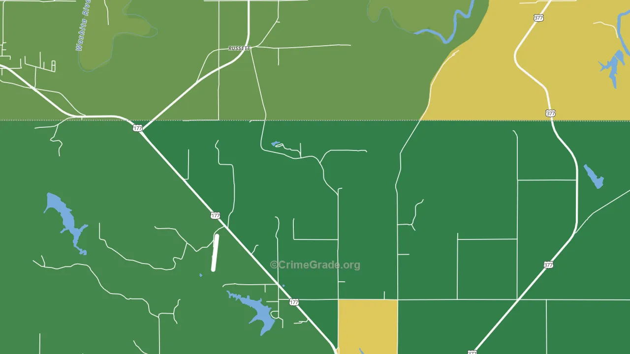 Russett, OK Map of Vehicle Theft Rates